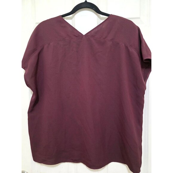 Uniqlo Women's V-Neck Short Sleeve Office Formal Blouse Burgundy Size M - Picture 3 of 5